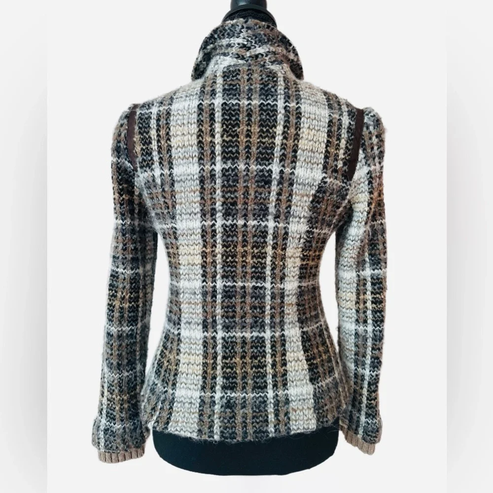 FREE PEOPLE ~ Brown Plaid Knit/Tweed Shacket with Buckle Details size 6